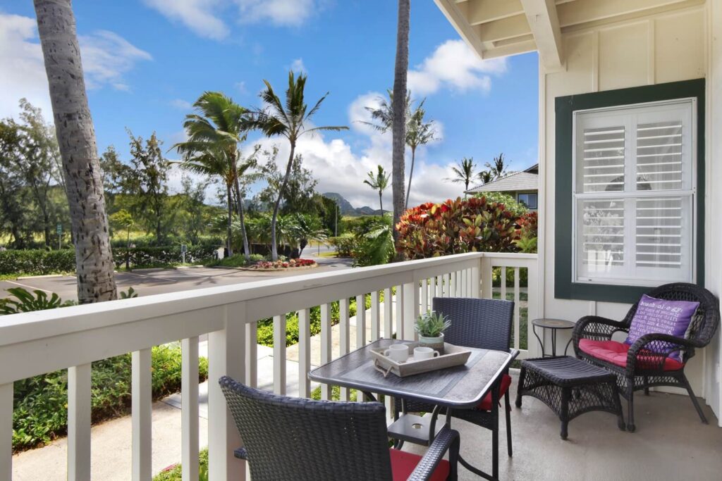 the front porch of a rental in Kauai close to one of the best luau.