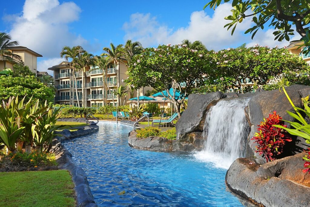 The pool area of the Waipouli Beach Resort, one of the top resorts on Kauai.